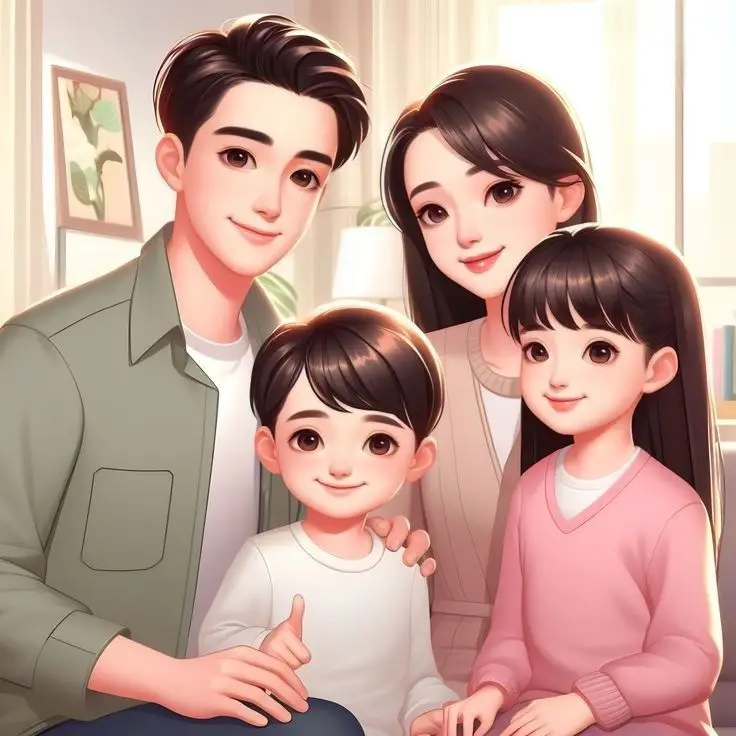 Ảnh Gia Đình Hoạt Hình 4 Người Với 2 Con Gái Đáng Yêu 6