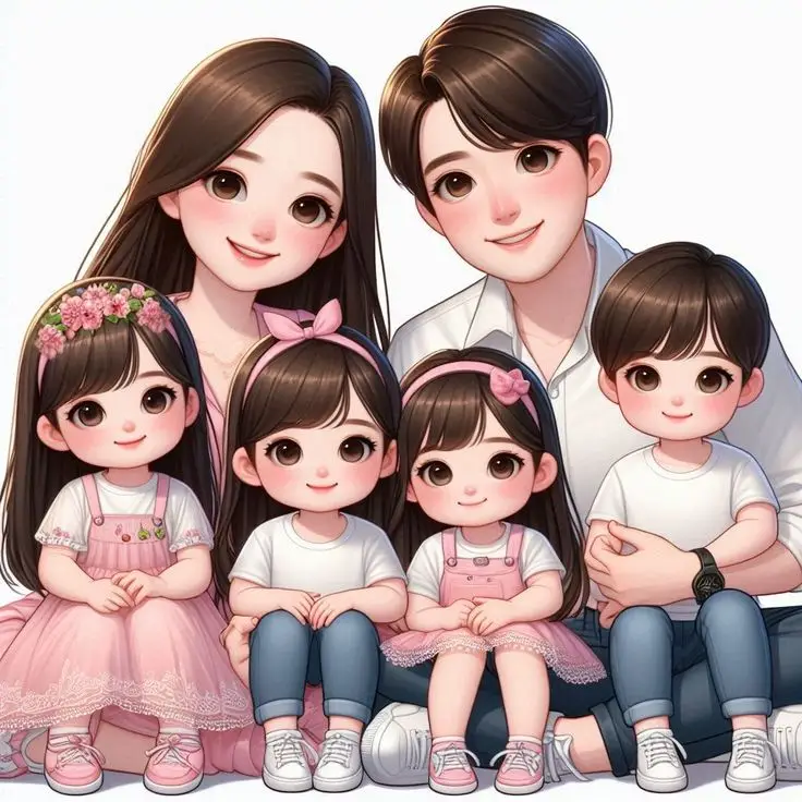Ảnh Gia Đình Hoạt Hình 4 Người Với 2 Con Gái Đáng Yêu 8