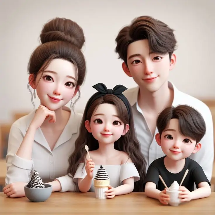Ảnh Gia Đình Hoạt Hình 4 Người Với 2 Con Gái Đáng Yêu 9