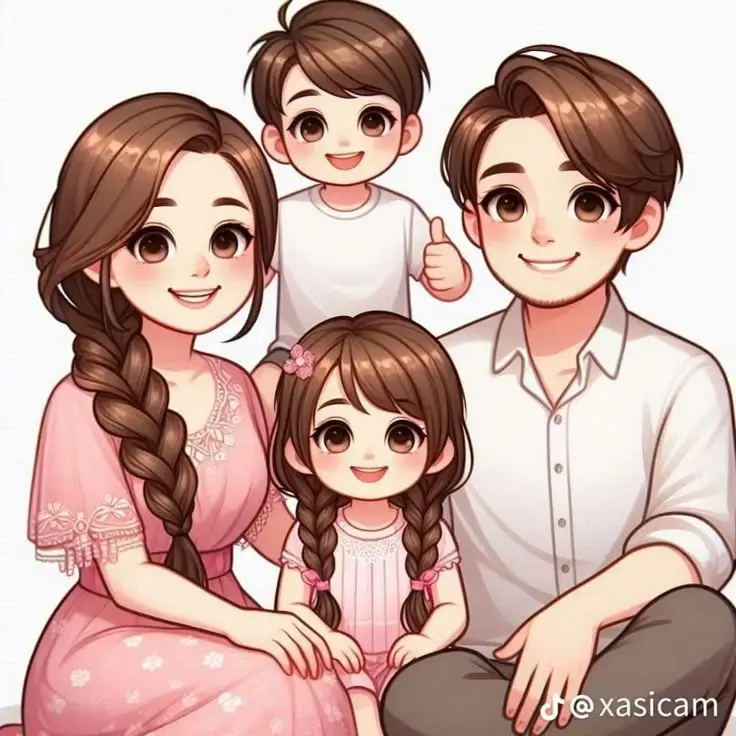 Ảnh Gia Đình Hoạt Hình 4 Người Với 2 Con Gái Đáng Yêu 10
