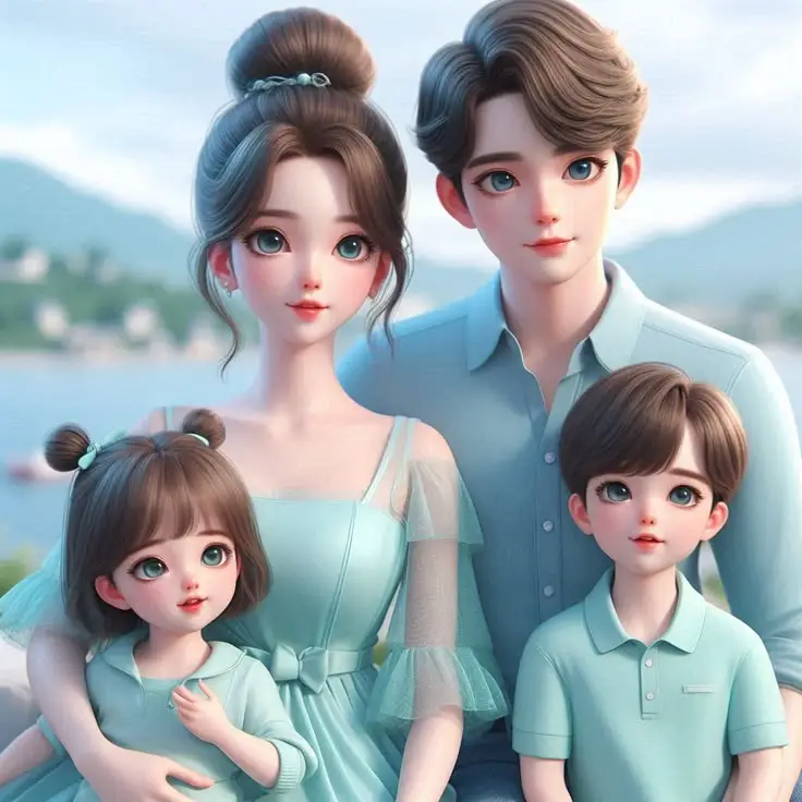 Ảnh Gia Đình Hoạt Hình 4 Người Với 2 Con Gái Đáng Yêu 18