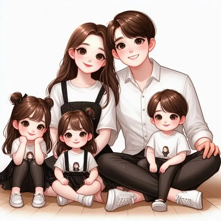 Ảnh Gia Đình Hoạt Hình 4 Người Với 2 Con Gái Đáng Yêu 19