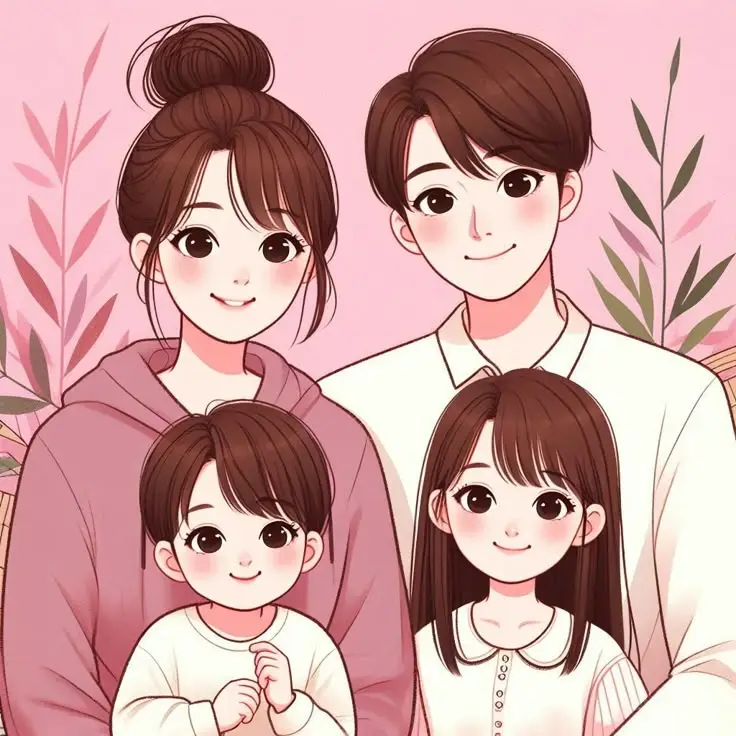 Ảnh Gia Đình Hoạt Hình 4 Người Với 2 Con Gái Đáng Yêu 24