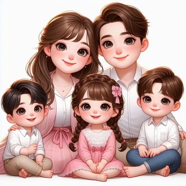 Ảnh Gia Đình Hoạt Hình 4 Người Với 2 Con Gái Đáng Yêu 44