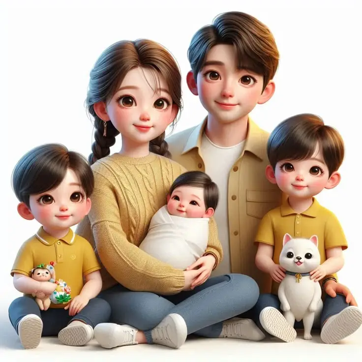Ảnh Gia Đình Hoạt Hình 4 Người Với 2 Con Gái Đáng Yêu 45