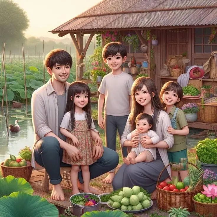 Ảnh Gia Đình Hoạt Hình 4 Người Với 2 Con Gái Đáng Yêu 48