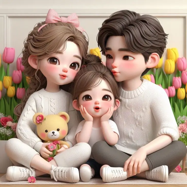 Ảnh Gia Đình Hoạt Hình 4 Người Với 2 Con Gái Đáng Yêu 57