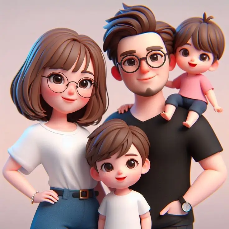 Ảnh Gia Đình Hoạt Hình 4 Người Với 2 Con Gái Đáng Yêu 67