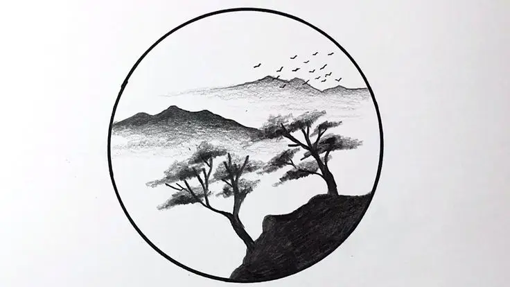 Vẽ Tranh Phong Cảnh Trong Hình Tròn - Kỹ Thuật Bằng Bút Chì 15