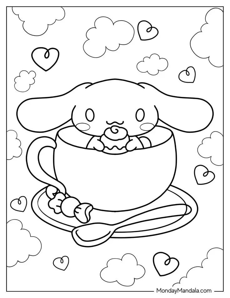 Cinnamon rolls coloring pages - Tô màu Cinnamoroll dễ thương 3