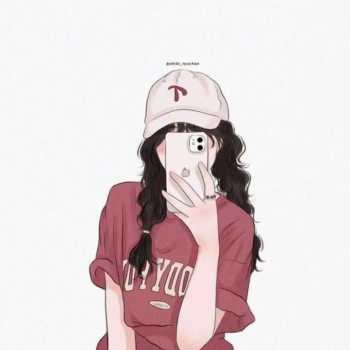 Hình avatar đẹp anime cô gái cầm điện thoại che mặt 1