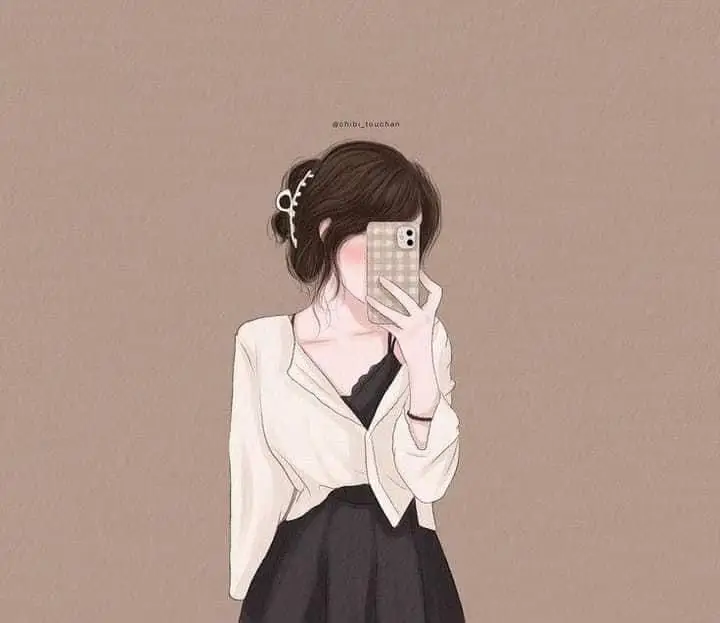 Hình avatar đẹp anime cô gái cầm điện thoại che mặt 2
