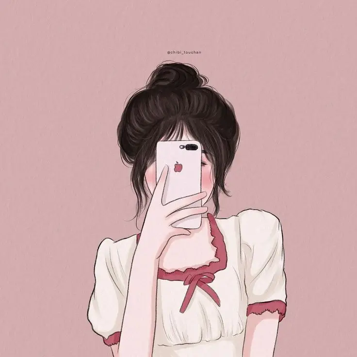 Hình avatar đẹp anime cô gái cầm điện thoại che mặt 12