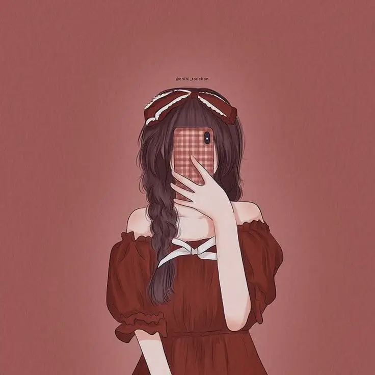 Hình avatar đẹp anime cô gái cầm điện thoại che mặt 32
