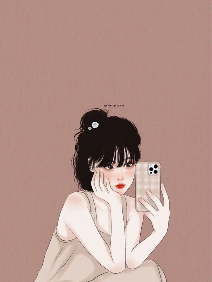 Hình avatar đẹp anime cô gái cầm điện thoại che mặt 45