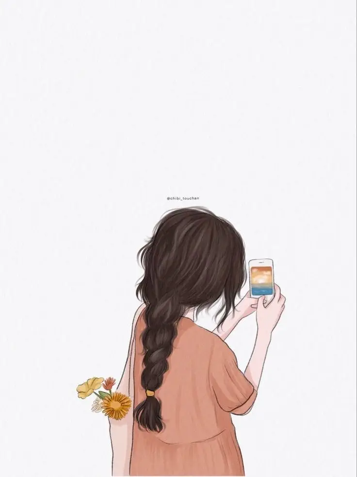 Hình avatar đẹp anime cô gái cầm điện thoại che mặt 62