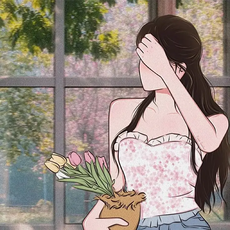 Hình avatar đẹp anime cô gái cầm điện thoại che mặt 79