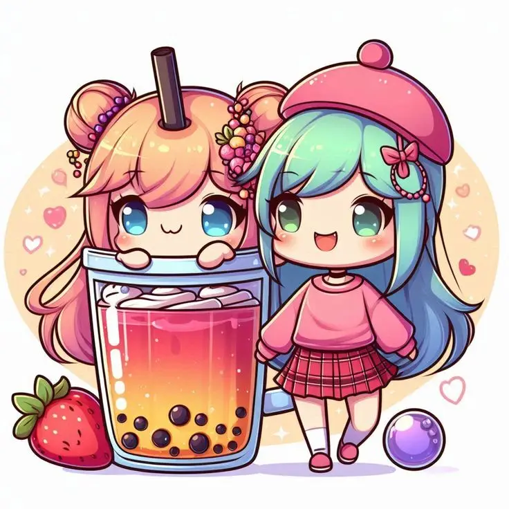 Cô gái uống trà sữa chibi dễ thương 41