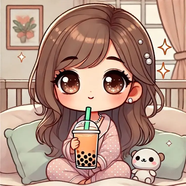 Cô gái uống trà sữa chibi dễ thương 48