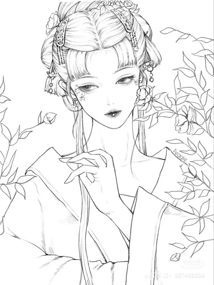 Tranh Tô Màu Anime Cổ Trang: Bộ Sưu Tập 100 Hình Ảnh Đặc Biệt 25