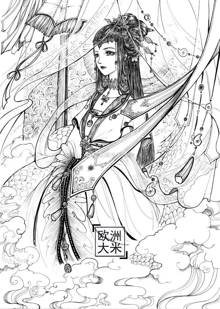 Tranh Tô Màu Anime Cổ Trang: Bộ Sưu Tập 100 Hình Ảnh Đặc Biệt 32