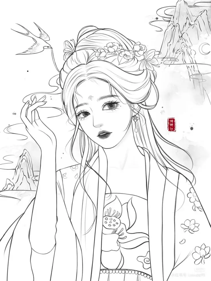 Tranh Tô Màu Anime Cổ Trang: Bộ Sưu Tập 100 Hình Ảnh Đặc Biệt 48
