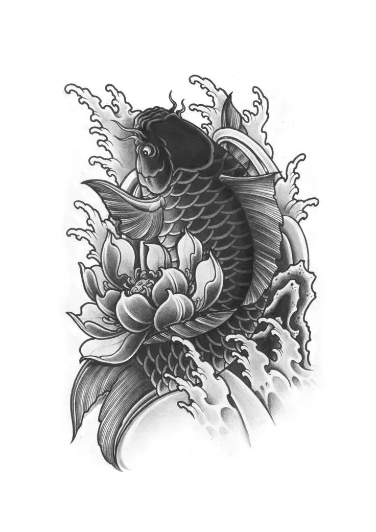 Hình Xăm Cá Chép Trắng Đen - Biểu Tượng Của Sự Kiên Trì Và Thành Công 1