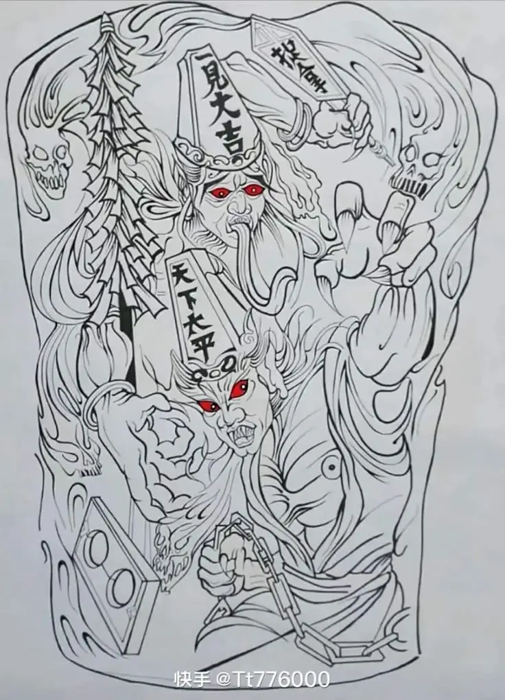 Hình Xăm Hắc Bạch Vô Thường Full Lưng: Tâm Linh Và Đối Lập 23