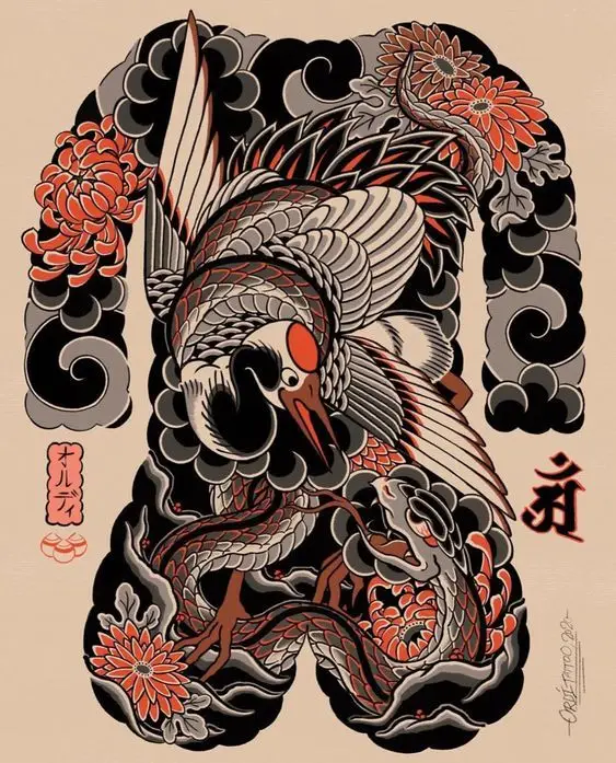 Hình Xăm Hạc Kín Lưng - Biểu Tượng Của Sự Trường Thọ 15