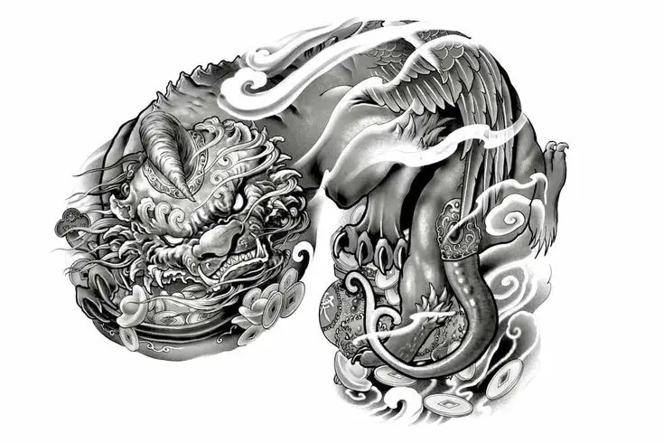 Hình xăm lân sư rồng: 50 mẫu hình xăm nghệ thuật 59