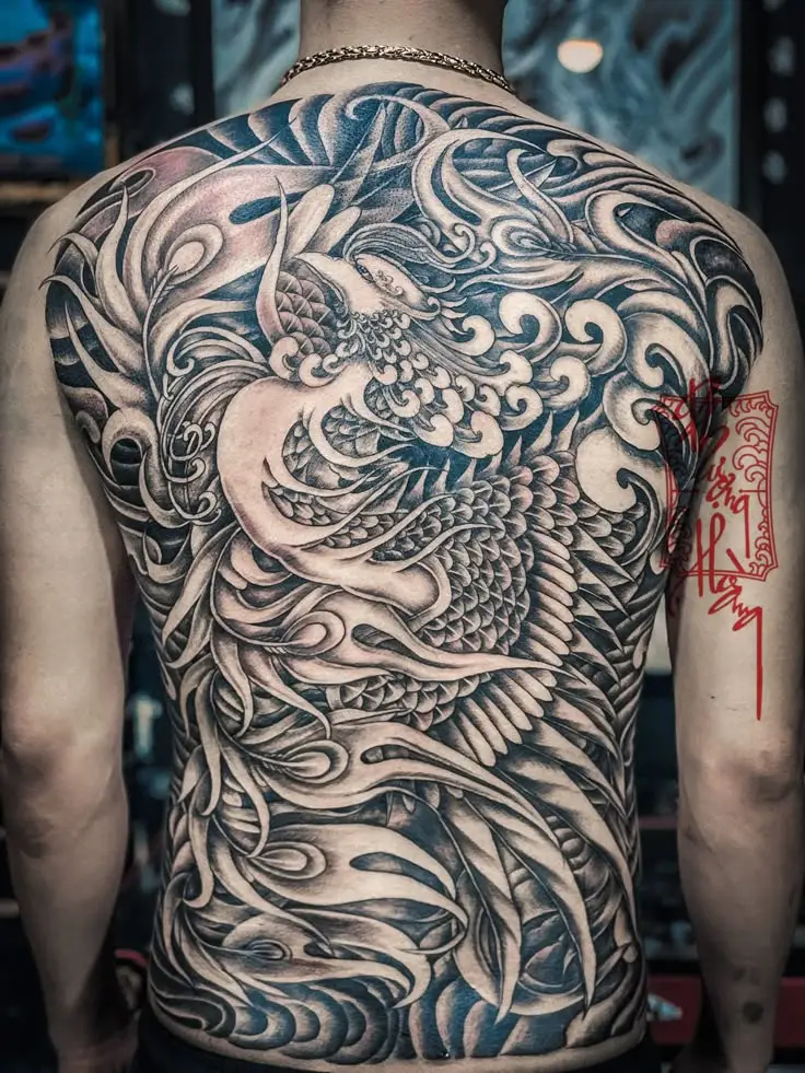 Hình xăm phượng hoàng kín lưng nam: 50 ý tưởng độc đáo 41