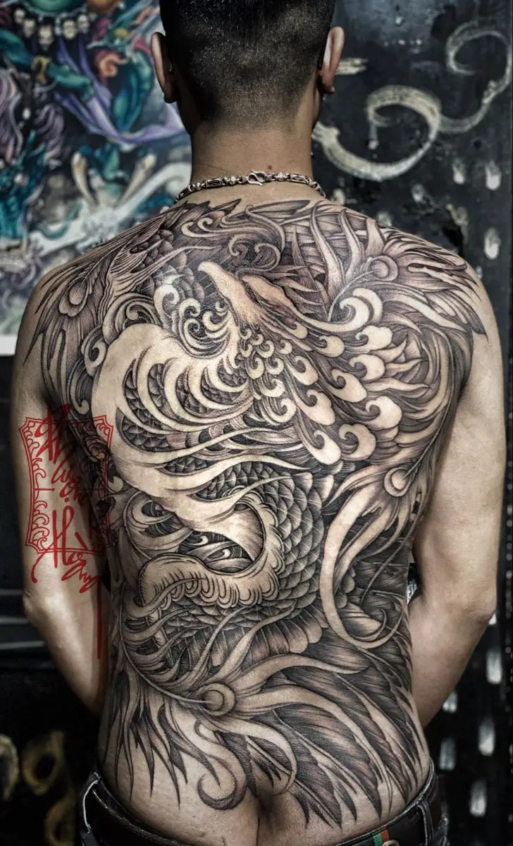Hình xăm phượng hoàng kín lưng nam: 50 ý tưởng độc đáo 48