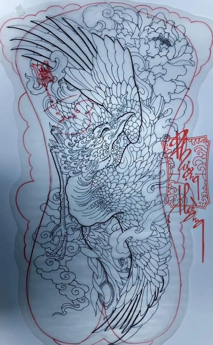 Hình xăm phượng hoàng kín lưng nam: 50 ý tưởng độc đáo 60