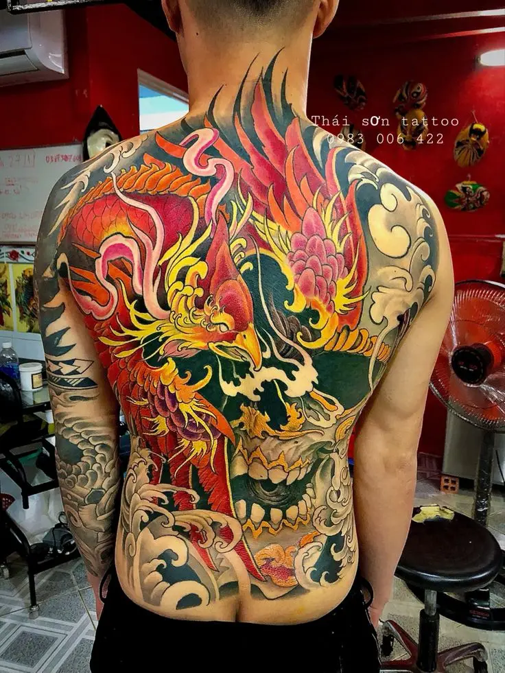 Hình xăm phượng hoàng lửa full lưng: Khám phá 50 mẫu ấn tượng 36