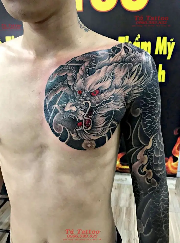 Hình xăm rồng ở ngực: 50 thiết kế táo bạo cho nam 23