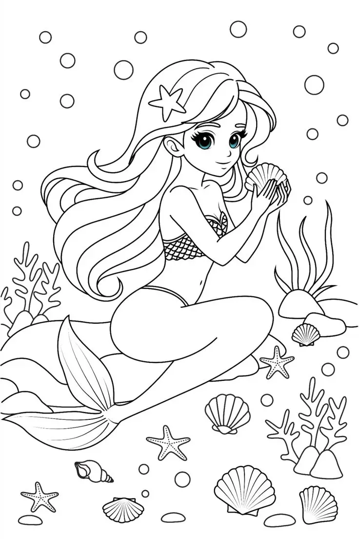 Nàng tiên cá tô màu: Hình ảnh tuyệt đẹp cho bé thỏa sức sáng tạo 11