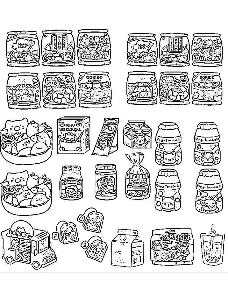 Sticker Tranh Tô Màu Đồ Ăn Vặt Cute: 50 Mẫu Hình Đáng Yêu 5