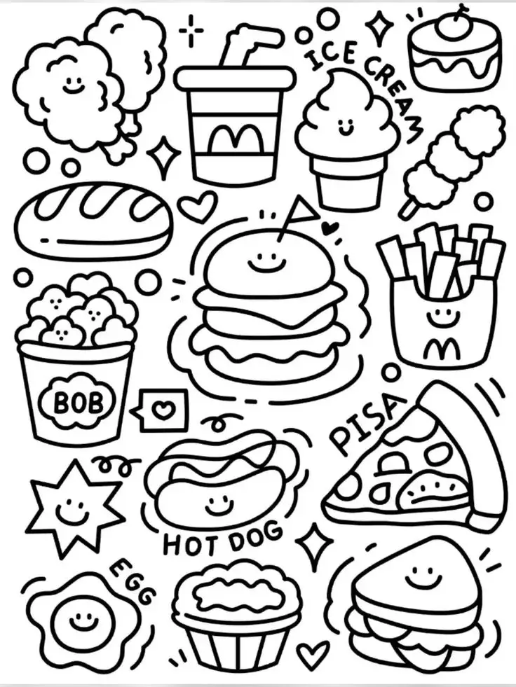 Sticker Tranh Tô Màu Đồ Ăn Vặt Cute: 50 Mẫu Hình Đáng Yêu 12