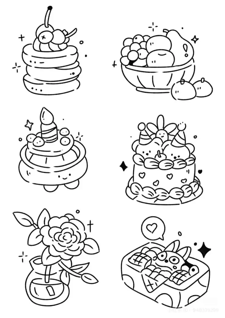 Sticker Tranh Tô Màu Đồ Ăn Vặt Cute: 50 Mẫu Hình Đáng Yêu 14