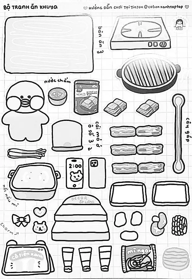 Sticker Tranh Tô Màu Đồ Ăn Vặt Cute: 50 Mẫu Hình Đáng Yêu 24