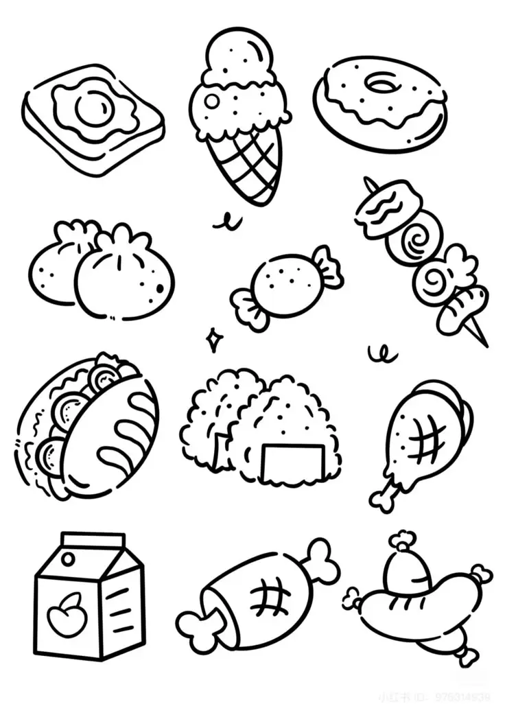 Sticker Tranh Tô Màu Đồ Ăn Vặt Cute: 50 Mẫu Hình Đáng Yêu 34