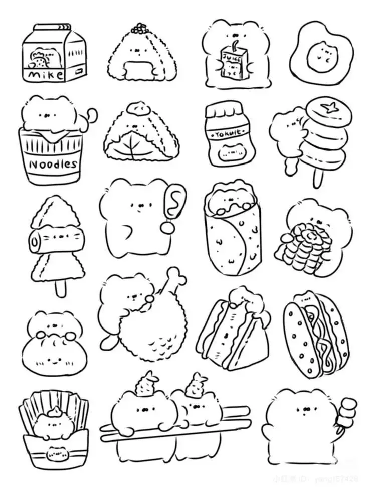 Sticker Tranh Tô Màu Đồ Ăn Vặt Cute: 50 Mẫu Hình Đáng Yêu 56