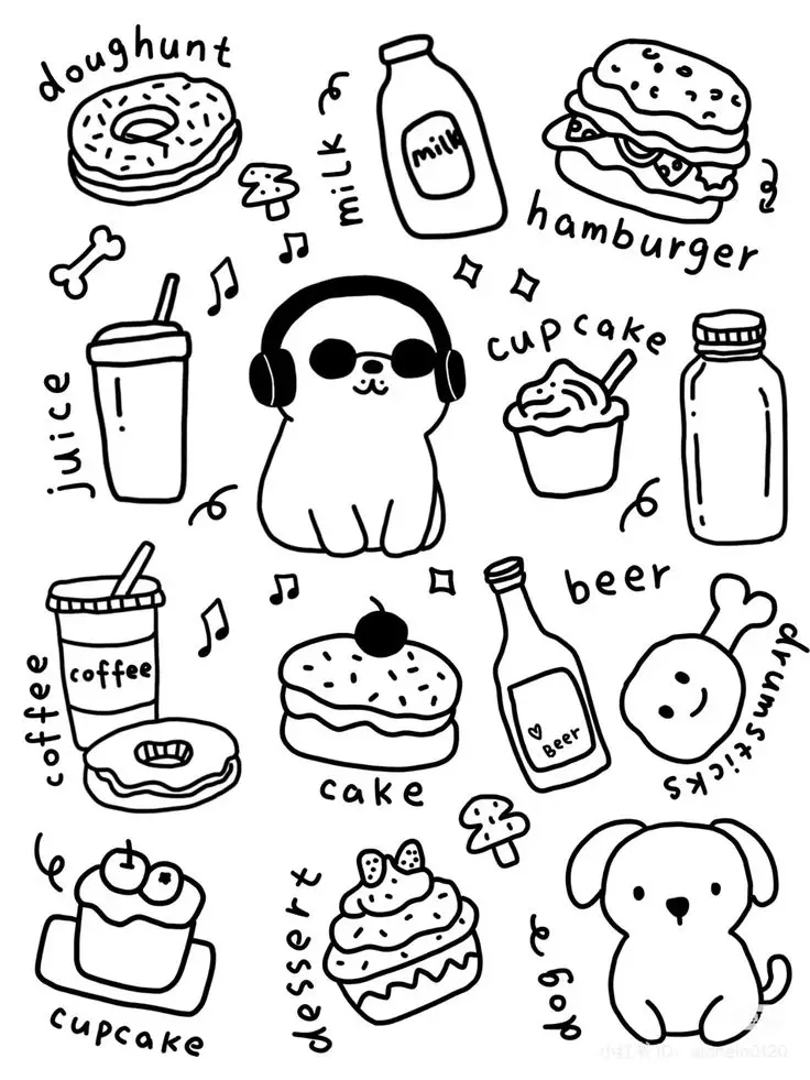 Sticker Tranh Tô Màu Đồ Ăn Vặt Cute: 50 Mẫu Hình Đáng Yêu 71