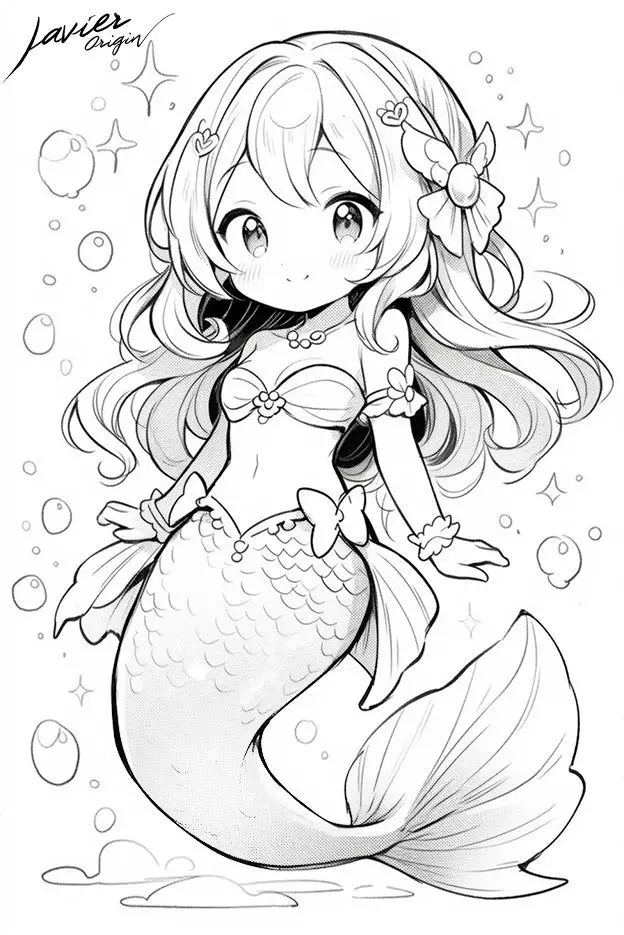 Tô Màu Nàng Tiên Cá Chibi Dễ Thương 10