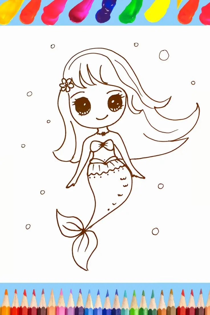 Tô Màu Nàng Tiên Cá Chibi Dễ Thương 11