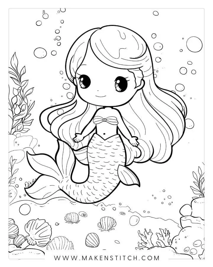 Tô Màu Nàng Tiên Cá Chibi Dễ Thương 12