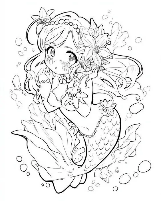 Tô Màu Nàng Tiên Cá Chibi Dễ Thương 14