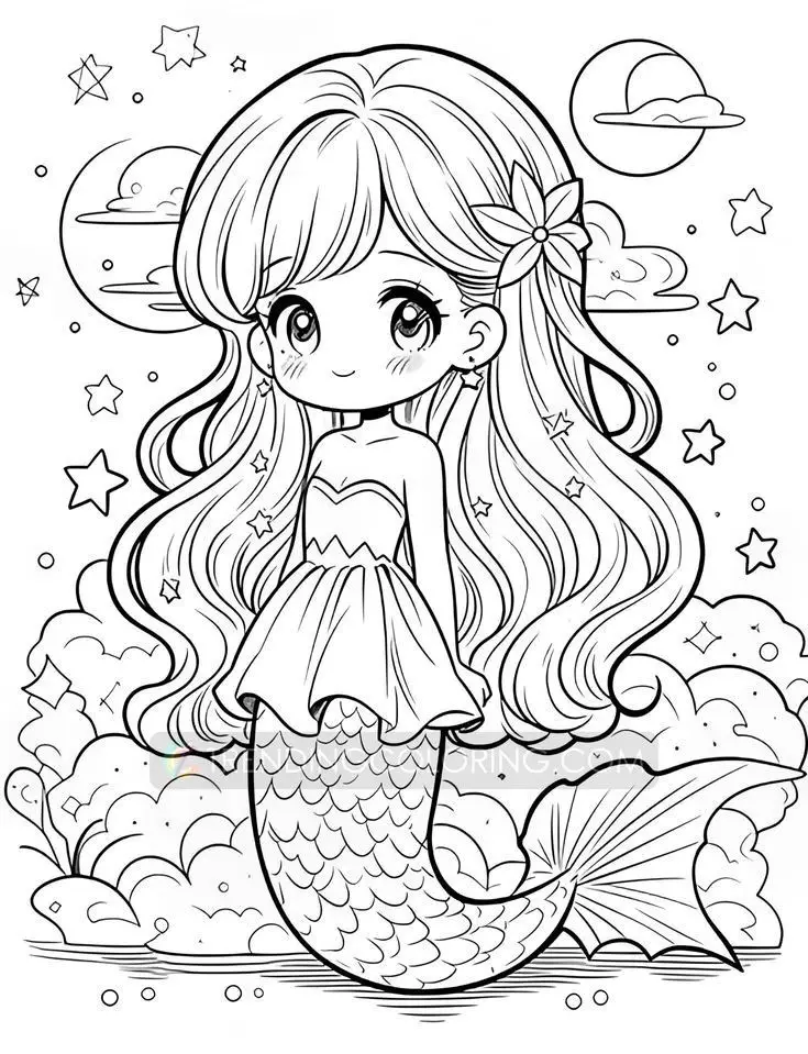 Tô Màu Nàng Tiên Cá Chibi Dễ Thương 48