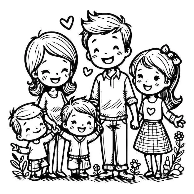 Tô Màu Tranh Vẽ Gia Đình 4 Người Ấm Áp 6