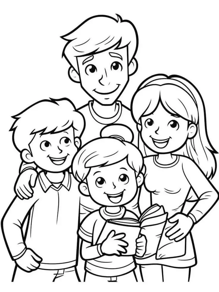 Tô Màu Tranh Vẽ Gia Đình 4 Người Ấm Áp 9